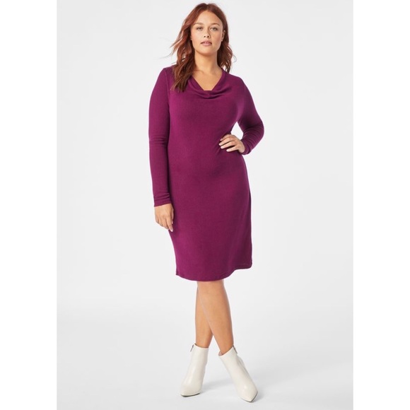 Boysenberry Knit Long Sleeve Cowl Neck Dress - Picture 2 of 7
